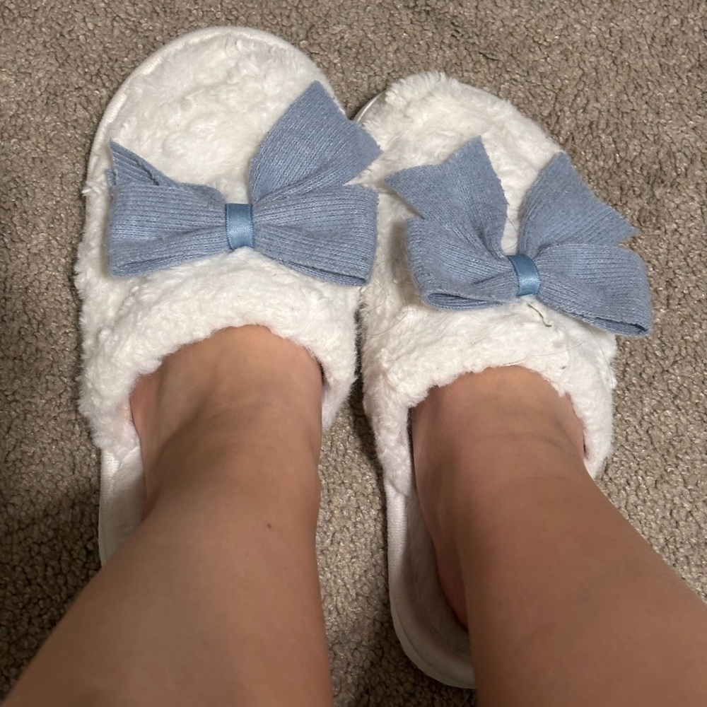 White Slippers with Blue Bows